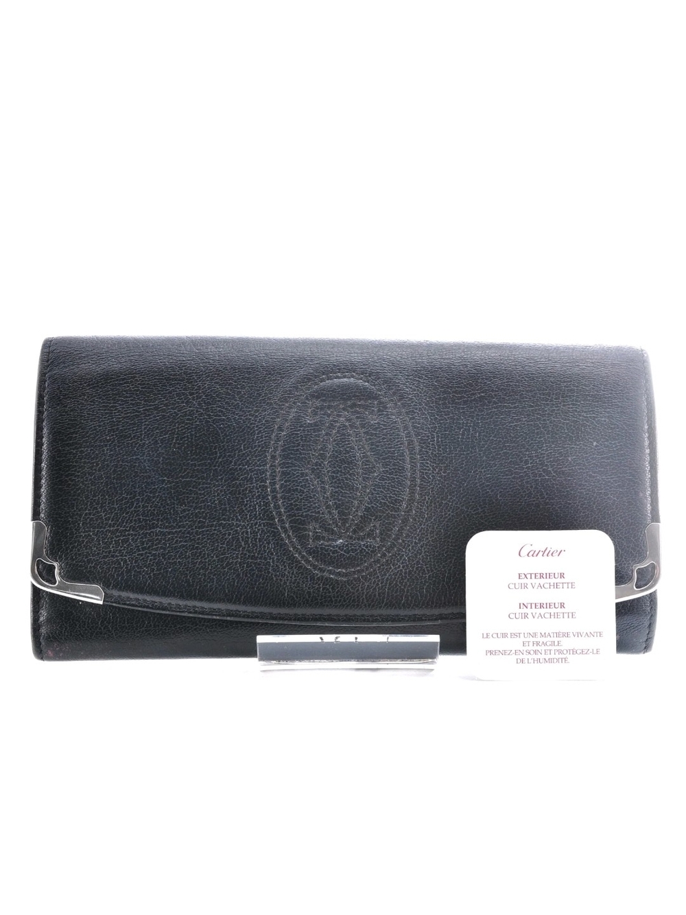 Cartier Vintage Must de Cartier Black Leather Long Wallet Silver Hardware